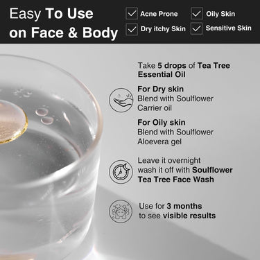 Soulflower Tea Tree Essential Oil for Skin, Hair, Face, Acne Care, Dandruff | Ecocert Certified Organic 100% Pure, Natural, Undiluted Therapeutic Grade | 15ml -